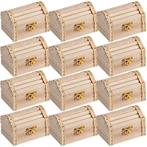 3.5” Unfinished Wood Treasure Chest by Make Market - Ready-to-Decorate Wood Box for Trinkets, Coins, Valuables - Bulk 12 Pack