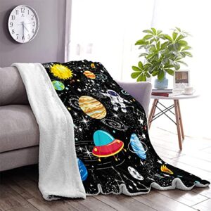 Juirnost Outer Space Blanket Kids Blanket for Boys Gifts Constellation Solar System Blanket Fleece Ultra Soft Galaxy Rocket Planet Blanket for Kids Birthday for Bed Couch Sofa Living Room Decor