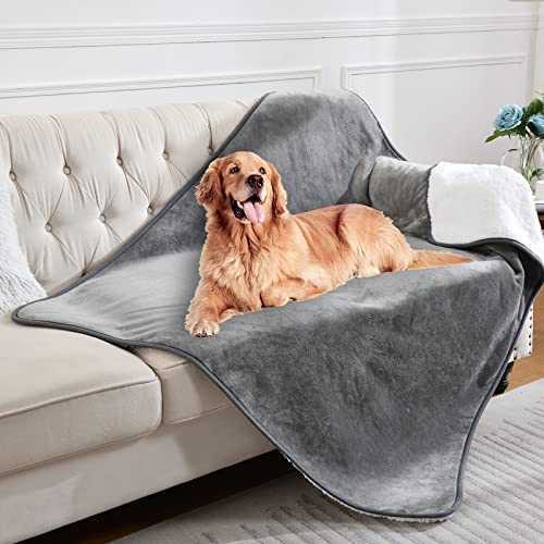 Yaning Waterproof Blanket for Bed Couch Sofa, Soft Liquid Pee Proof Pet Blanket for Dog Puppy Cat, Reversible Sherpa Fleece Blanket for Furniture Protector (Grey, 60x80 inches)