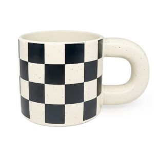 ceramic coffee mug,tea cup with porcelain fat round handle,dishwasher&microwave safe mug to decorate,12 oz, modern,simplicity unique style for any kitchen. (checkerboard)