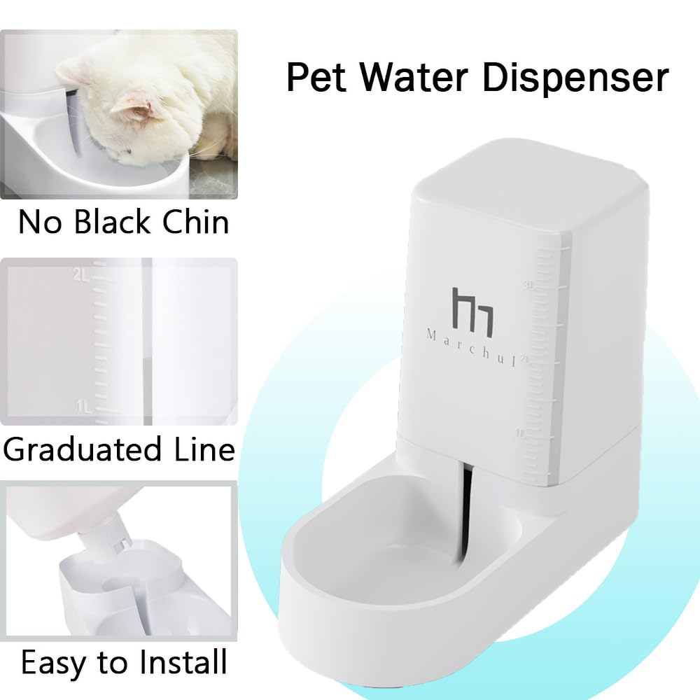 Marchul Gravity Pet Feeder and Water Dispenser Set, Cat Feeder with Silicone Mat, Automatic Cat Food Dispenser and Cat Water Bowl, Dog Feeder with Scoop Sponge Brush, Big Capacity 1 Gallon(3.8 L)