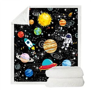 Juirnost Outer Space Blanket Kids Blanket for Boys Gifts Constellation Solar System Blanket Fleece Ultra Soft Galaxy Rocket Planet Blanket for Kids Birthday for Bed Couch Sofa Living Room Decor