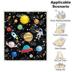 Juirnost Outer Space Blanket Kids Blanket for Boys Gifts Constellation Solar System Blanket Fleece Ultra Soft Galaxy Rocket Planet Blanket for Kids Birthday for Bed Couch Sofa Living Room Decor