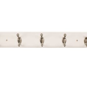 FantasHome 27" Bella Wall Mounted Heavy Duty Hook Rack with 5 Hooks - White/Silver, Satin Nickel Finish