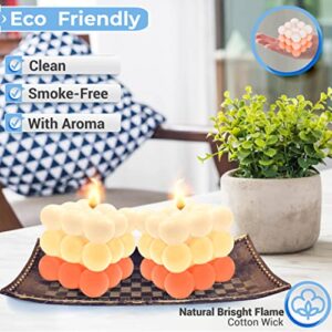 2 Pcs Bubble Candle Home Decoration Gradient Light Orange Bubble Candle Handmade Cube for Bedroom Bathroom Decorations Soy Candles Aesthetic Set