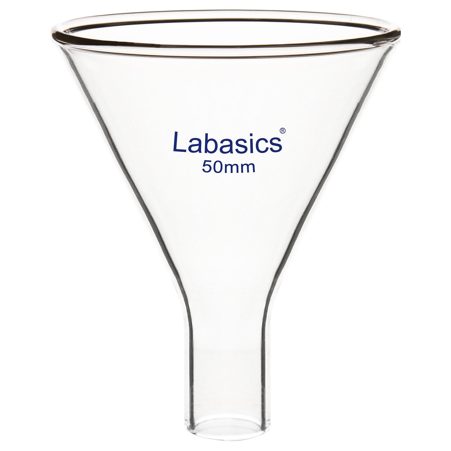 Labasics Glass Powder Funnel, Heavy Wall Borosilicate Glass Short Stem Funnel with 50 mm Top Height and 26 mm Stem Height