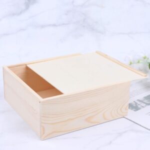 STOBOK Wood Storage Box with Sliding Top Wooden Box Unfinished Wood Box Case Container Square Wood Case Diy Craft Jewelry Box Christmas Wedding Party Box (19.6x19.6x7.6cm)