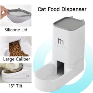 Marchul Gravity Pet Feeder and Water Dispenser Set, Cat Feeder with Silicone Mat, Automatic Cat Food Dispenser and Cat Water Bowl, Dog Feeder with Scoop Sponge Brush, Big Capacity 1 Gallon(3.8 L)