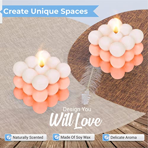 2 Pcs Bubble Candle Home Decoration Gradient Light Orange Bubble Candle Handmade Cube for Bedroom Bathroom Decorations Soy Candles Aesthetic Set