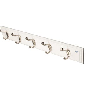 FantasHome 27" Bella Wall Mounted Heavy Duty Hook Rack with 5 Hooks - White/Silver, Satin Nickel Finish