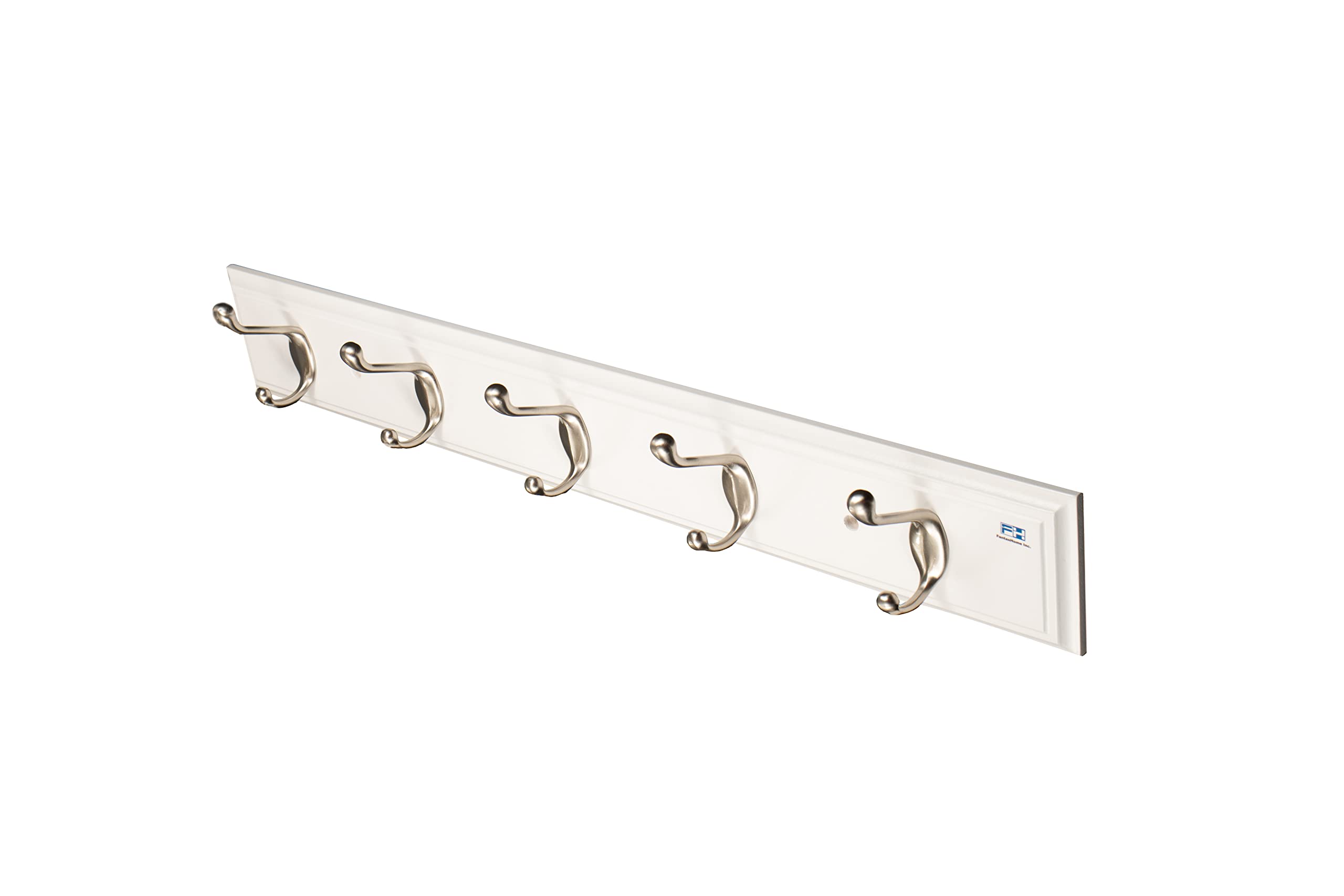 FantasHome 27" Bella Wall Mounted Heavy Duty Hook Rack with 5 Hooks - White/Silver, Satin Nickel Finish