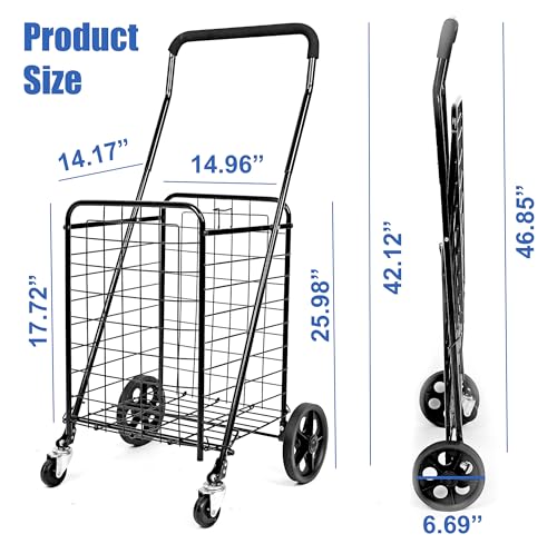 MaxWorks 50683 70 lb. Capacity Folding Shopping Cart with Swivel Wheels Improved Design Easy To Install Wheels