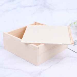 STOBOK Wood Storage Box with Sliding Top Wooden Box Unfinished Wood Box Case Container Square Wood Case Diy Craft Jewelry Box Christmas Wedding Party Box (19.6x19.6x7.6cm)