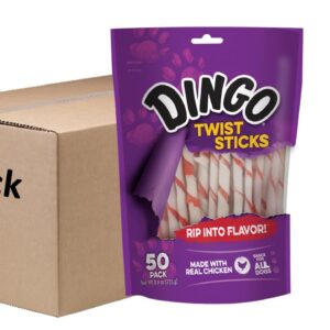 Dingo Twist Sticks 200 Count, Rawhide for Dogs, Made with Real Chicken (4 Packs of 50 Count)