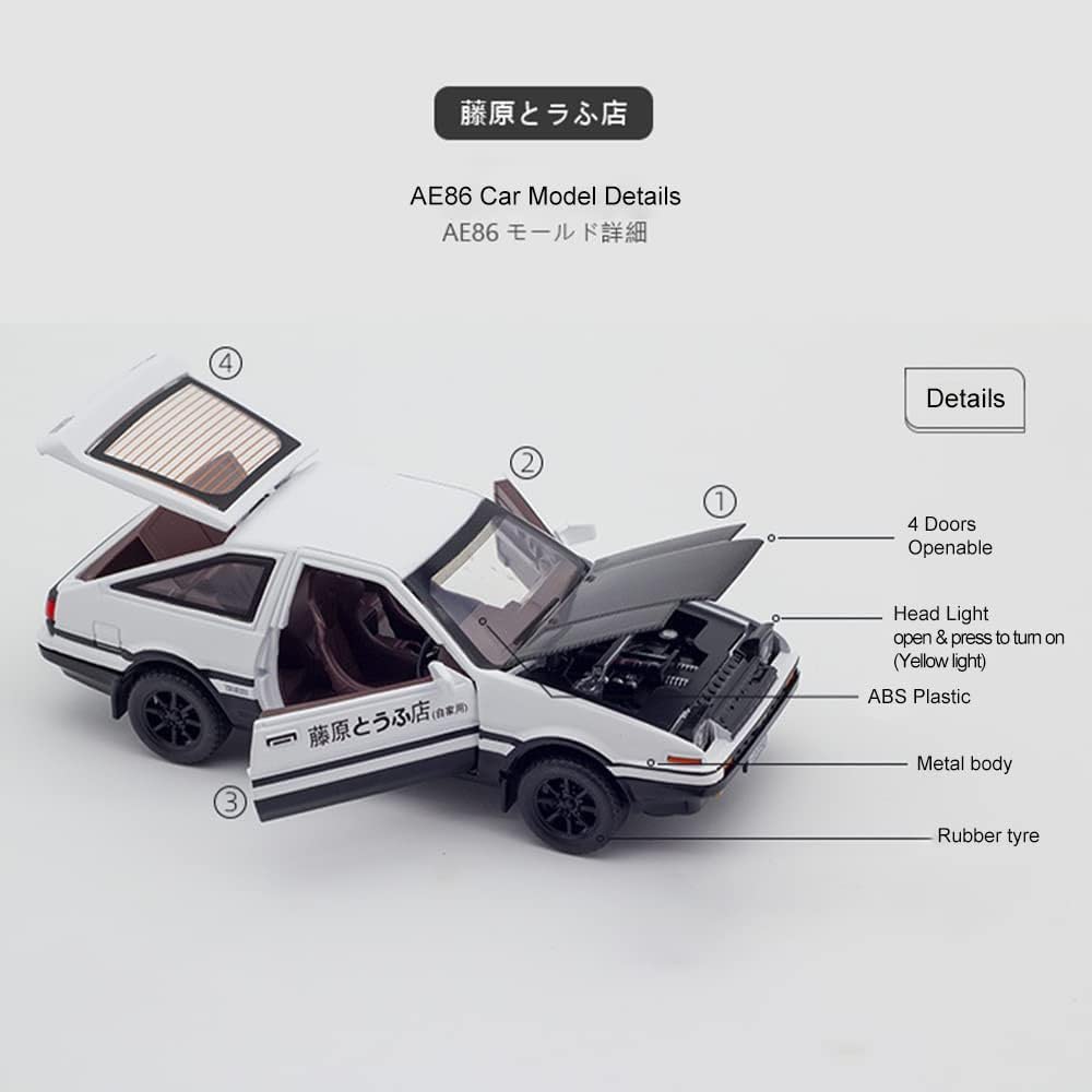 Leauktcnly 1/32 LED Takumi Background Model Car Acrylic Display Case with AE86 Diecast Car Model JDM Car Model Display Box