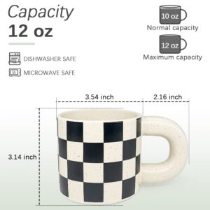 Ceramic Coffee Mug,Tea Cup with Porcelain Fat Round Handle,Dishwasher&Microwave Safe Mug to Decorate,12 oz, Modern,Simplicity Unique Style For Any Kitchen. (Checkerboard)