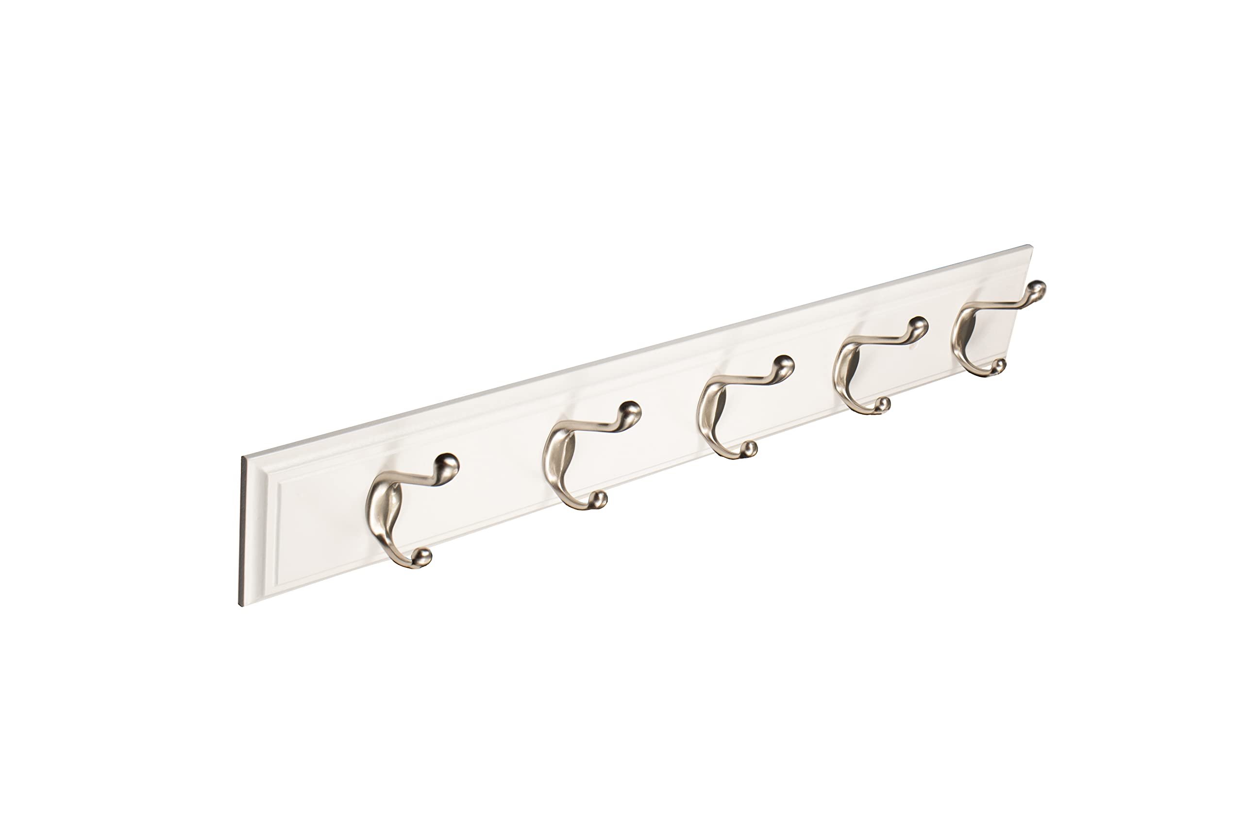 FantasHome 27" Bella Wall Mounted Heavy Duty Hook Rack with 5 Hooks - White/Silver, Satin Nickel Finish