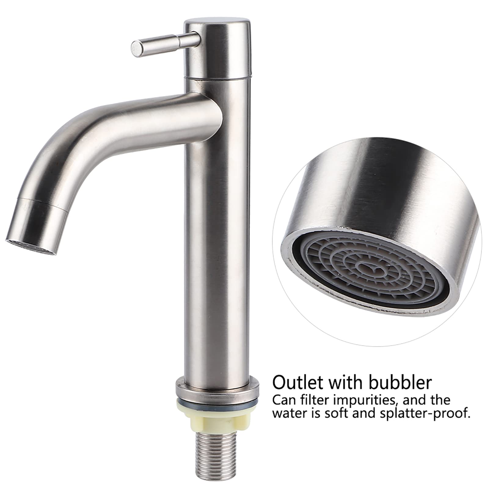 OKJHFD G1/2in Kitchen Faucet, Single Handle for Bathroom Stainless Steel Single Cold Tap Water Wash Basin Water Tap Bathroom Accessory (2 Kinds) (size1)