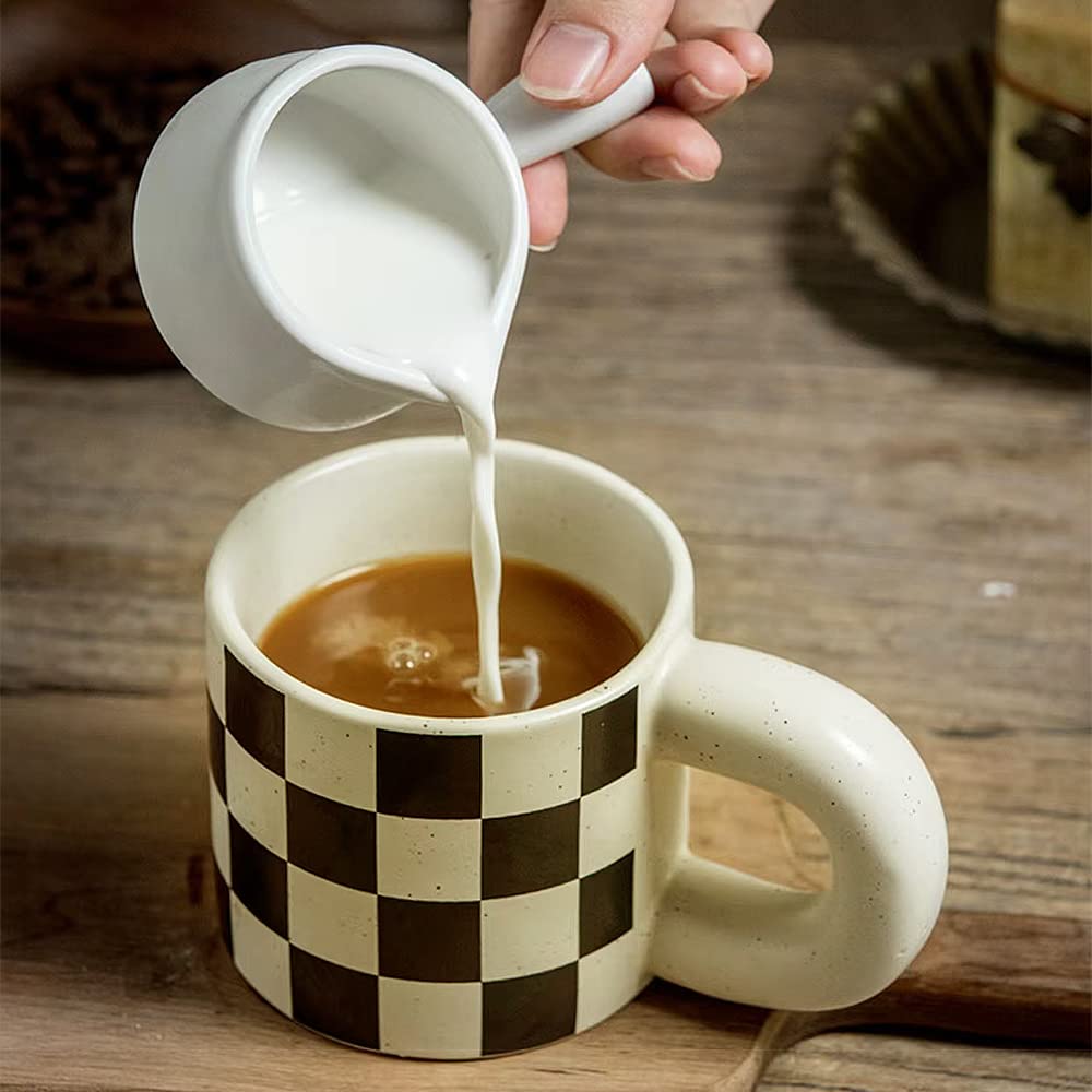 Ceramic Coffee Mug,Tea Cup with Porcelain Fat Round Handle,Dishwasher&Microwave Safe Mug to Decorate,12 oz, Modern,Simplicity Unique Style For Any Kitchen. (Checkerboard)