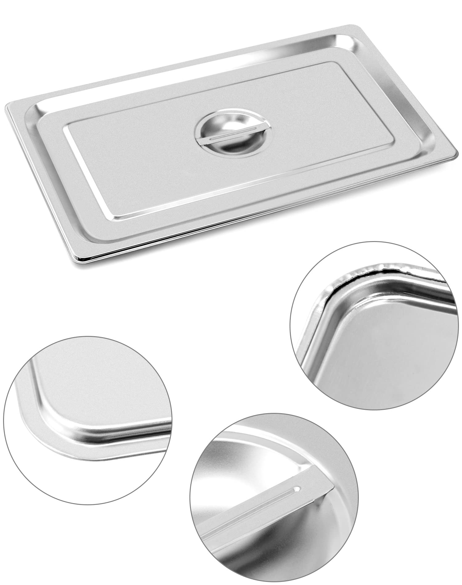 QWORK Full Size Stainless Steel Steam Table Pan Cover with Handle - Set of 2, Durable Lid for Steam Pans