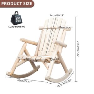 Outvita Wooden Rocking Chair, Fir Log Adirondack Rocker, Outdoor Wood Accent Furniture Lounge Chairs for Garden Patio Backyard Porch (Natural Finish)