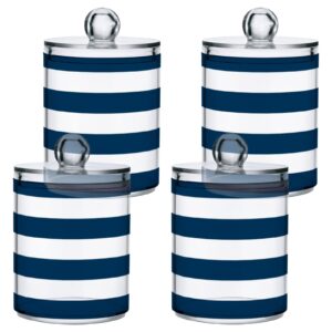 Navy Blue and White Striped 2 Pcs Qtip Holder Organizer Dispenser Storage Canister Plastic Apothecary Jars Bathroom Vanity for Cotton Swab Ball Pads Floss