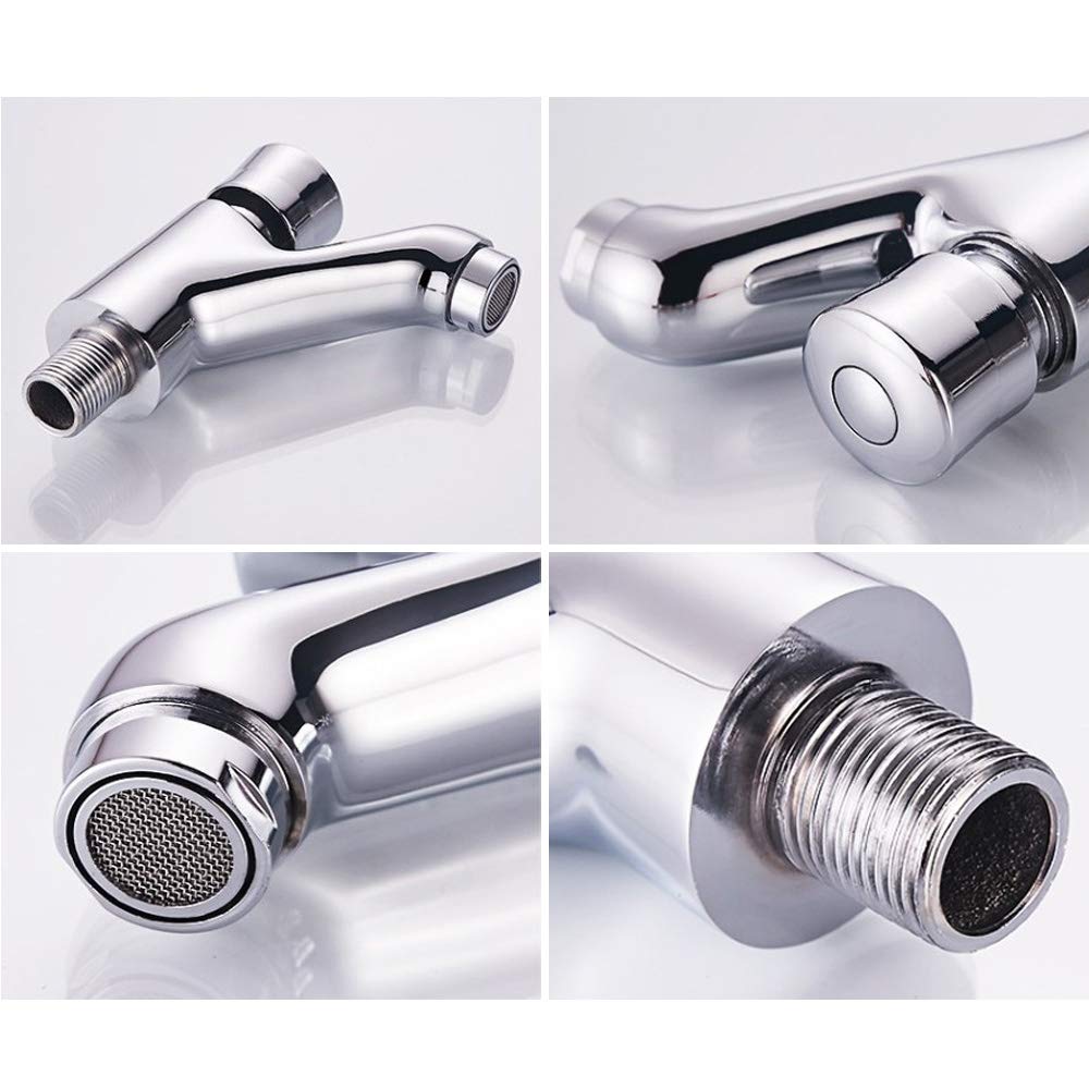 Push Faucet SingleCold Stainless Wall-Mount Self Closing Tap Basin Reduce Splash Faucet Public Bath Wall-Mount