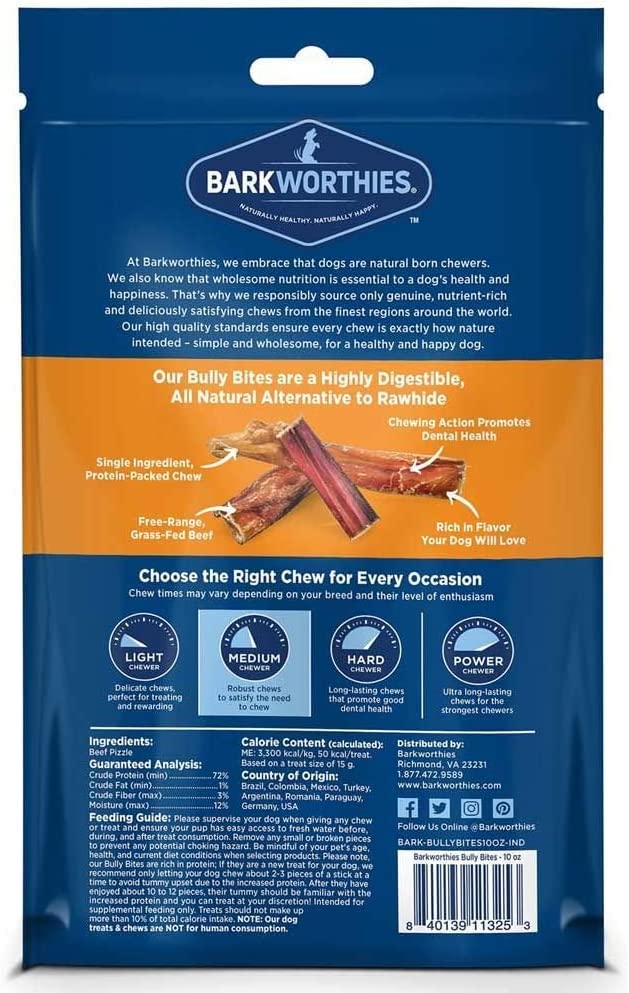 Barkworthies Bully Stick Bites - 2 Pack Protein Rich All Natural Dog Treats for Small to Large Dog Breeds - Grain Free, Rawhide Free, Long Lasting Dog Chews & Dog Training Dental Chews with E-Book