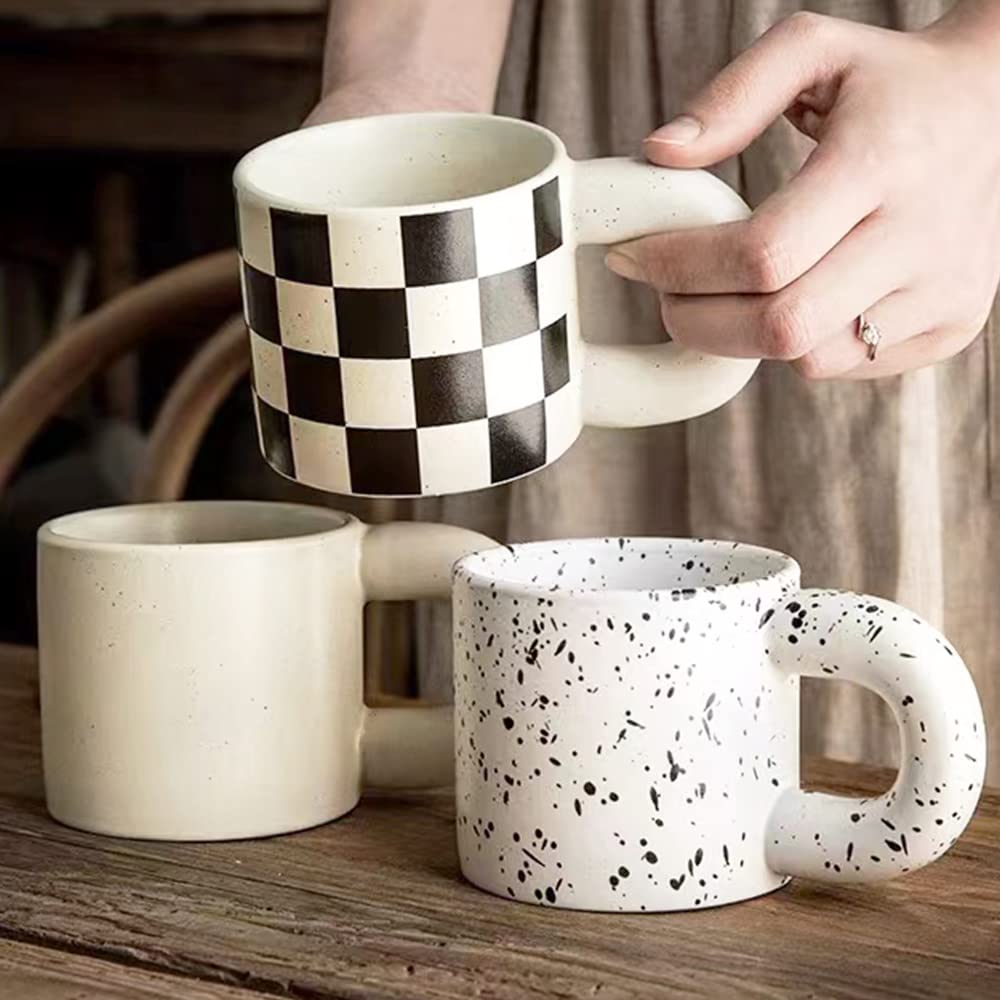 Ceramic Coffee Mug,Tea Cup with Porcelain Fat Round Handle,Dishwasher&Microwave Safe Mug to Decorate,12 oz, Modern,Simplicity Unique Style For Any Kitchen. (Checkerboard)