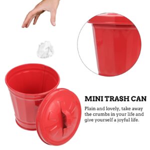 Hemobllo Garbage Container Bin Desktop Garbage Bin, Mini Trash Can with Lid Small Iron Garbage Can Flower Pot Wastebasket Trash Can for Home Kitchen Office Countertop (Red) Mini Desktop Wastebasket