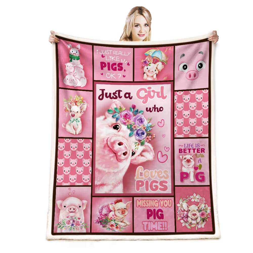 CYREKUD Pig Blanket,Pig Gifts for Pig Lovers Women,Cute Pig Gifts for Girls Throw Blanket,Just a Girl Who Loves Pigs Throw Blanket,Pig Themed Gifts Blanket for Couch Sofa Home Bedroom Decor 50"x 60"