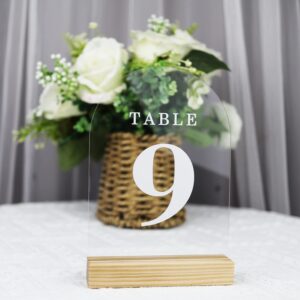 ORGANTEAM Clear Arch Wedding Table Numbers with Wooden Stands 1-15, 5x7" Acrylic Signs and Holders, Perfect for Centerpiece, Reception, Decoration, Party, Anniversary, Event (Clear, Number 1-15)