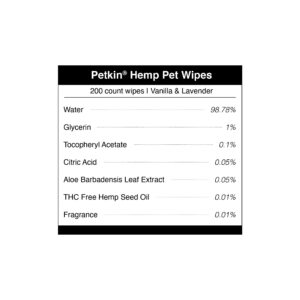 Petkin Hemp Pet Wipes for Dogs and Cats - with Hemp Oil & Soothing Vanilla Scent, 200 Count - Soothes, Calms & Conditions - Wipes for Pet's Face, Eyes and Body - for Home or Travel