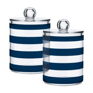 navy blue and white striped 2 pcs qtip holder organizer dispenser storage canister plastic apothecary jars bathroom vanity for cotton swab ball pads floss