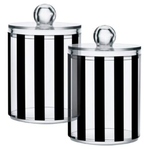 2 pack qtip dispenser apothecary jars bathroom organizer, white and black striped qtip holder storage canister plastic acrylic jar for cotton ball/swab/rounds