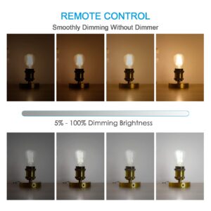 Remote Control Smart Edison A19 LED Light Bulbs- E26 Standard Base- Dimmable 4W(40W Equivalent)- Adjustable Color Temperature (2700K- 5000K)- No App or Wi-Fi Required- Remote Included- 4 Pack