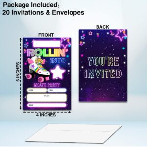 NYCTUG Roller Skating Theme Birthday Invitation, 4 x 6 Inch, 20 Pack, Heavy Weight Coated Paper, Advanced Printing Technology