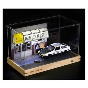 leauktcnly 1/32 led takumi background model car acrylic display case with ae86 diecast car model jdm car model display box