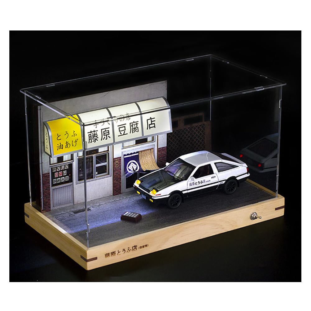 Leauktcnly 1/32 LED Takumi Background Model Car Acrylic Display Case with AE86 Diecast Car Model JDM Car Model Display Box