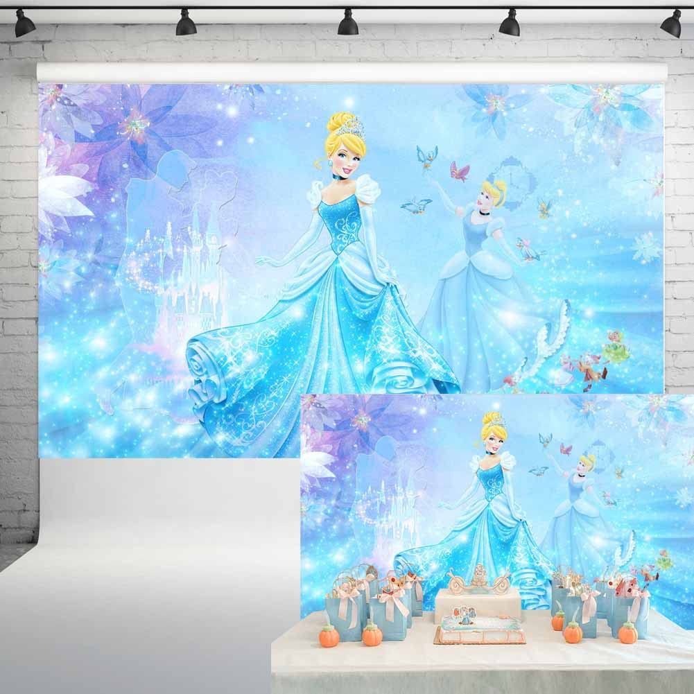 Princess Cinderella Party Decorations Backdrop Magic Castle Fairytale Blue Background Birthday Baby Shower Cake Table Banner 5x3 ft 94