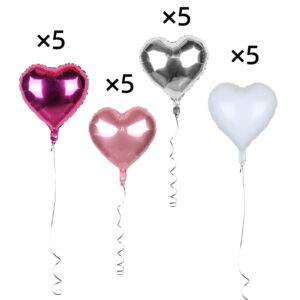 18 Inch 20pcs Hot Pink Heart Foil Balloons Valentines Day Balloons Silver Heart Balloons,Pink Heart Balloons for Wedding,Bridal Shower Decorations,Anniversary