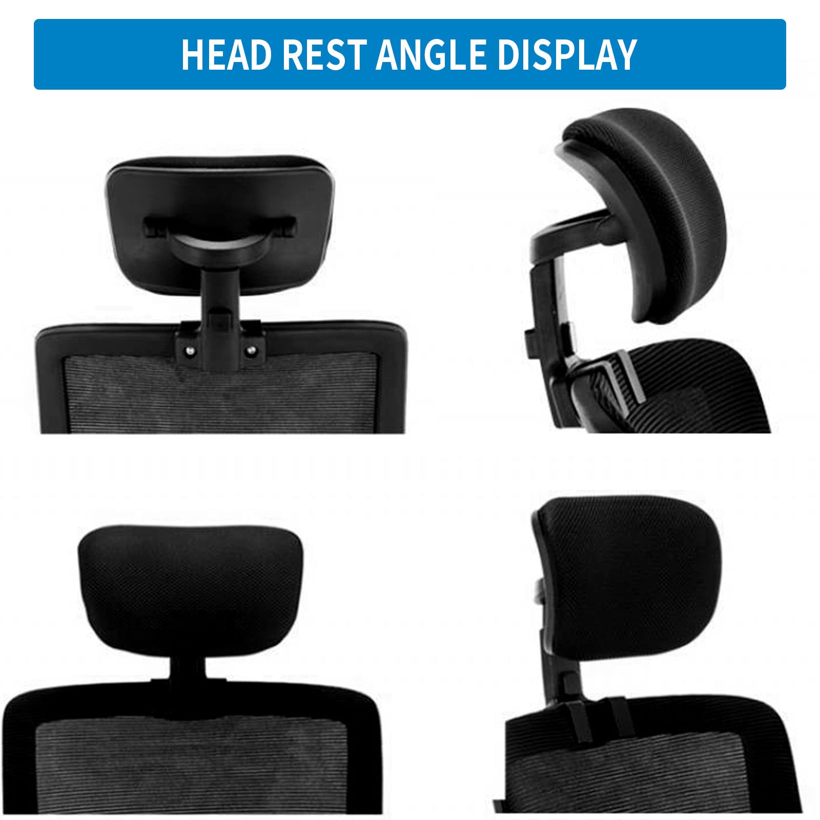 CADUFUELLY Office Chair Headrest, Adjustable Mesh Head Pillow, Black Universal Ergonomic Swivel Chair Head Rest Attachment for Office Chair Computer Chair Desk Chair