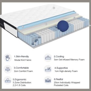 Avenco Twin XL Mattresses 10 Inch, Hybrid Mattress Medium Firm, XL Twin Mattress in a Box with Gel-Infused Memory Foam&Pocketed Springs, Motion Isolation, Breathable Knit Fabric, Strong Edge Support