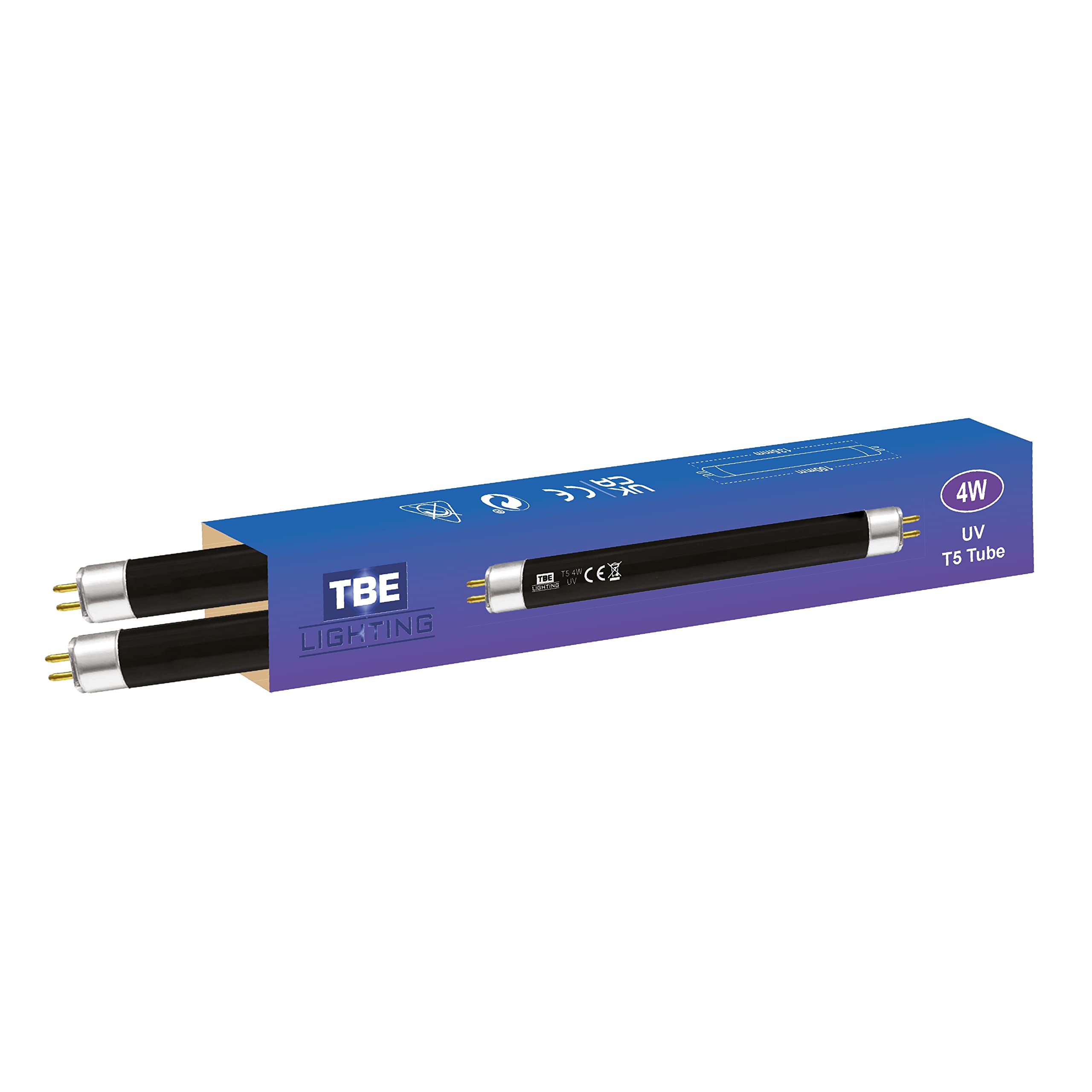 TBE LIGHTING 4w / 6 inch UV Black Light Tubes - F4T5/BLB 395nm Ultraviolet UVA Black Light to Provide Party Effect Lighting, Detecting Holograms on monetary Notes/passports - G5 2-Pin Base(2-Pack)