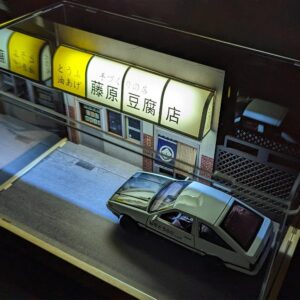 Leauktcnly 1/32 LED Takumi Background Model Car Acrylic Display Case with AE86 Diecast Car Model JDM Car Model Display Box