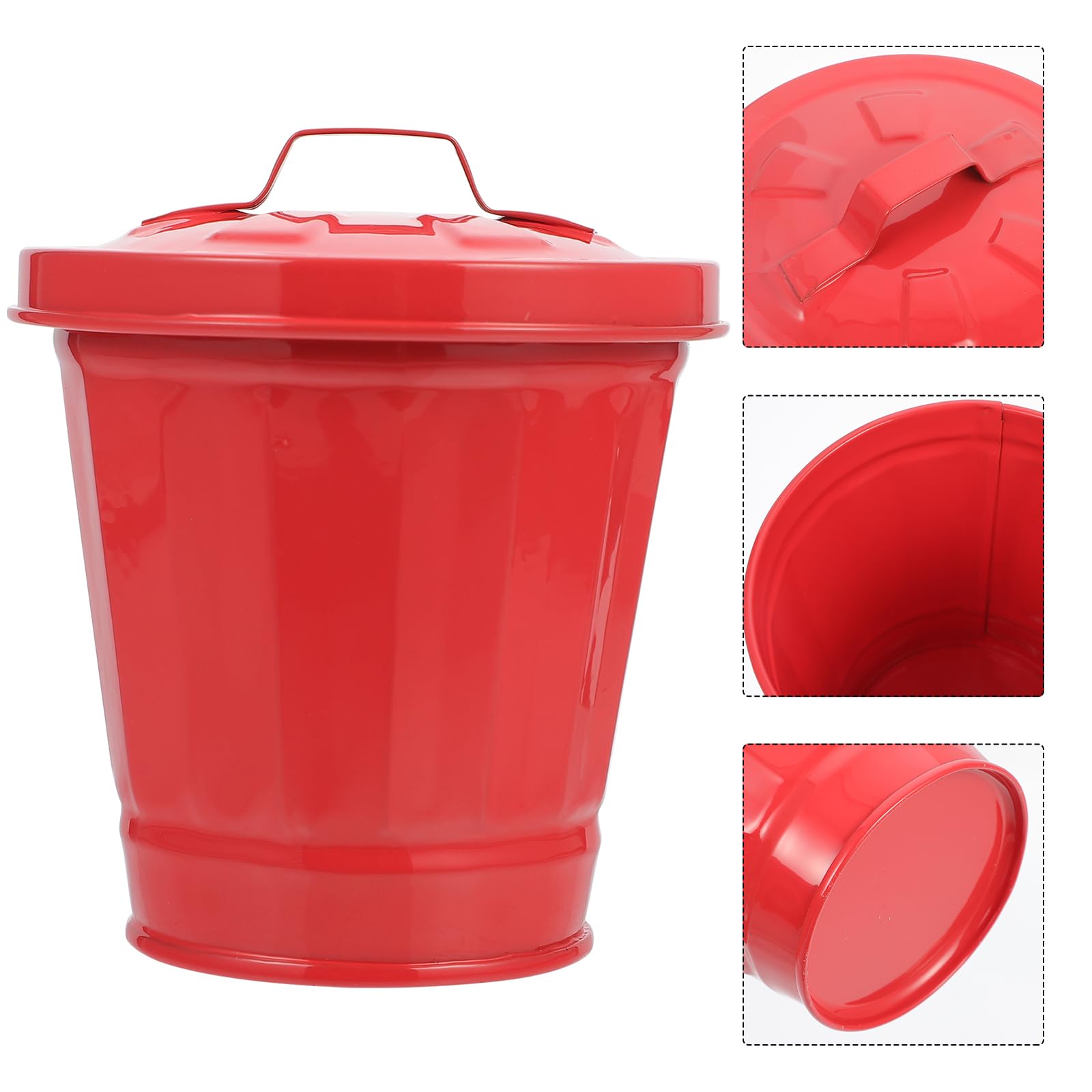 Hemobllo Garbage Container Bin Desktop Garbage Bin, Mini Trash Can with Lid Small Iron Garbage Can Flower Pot Wastebasket Trash Can for Home Kitchen Office Countertop (Red) Mini Desktop Wastebasket