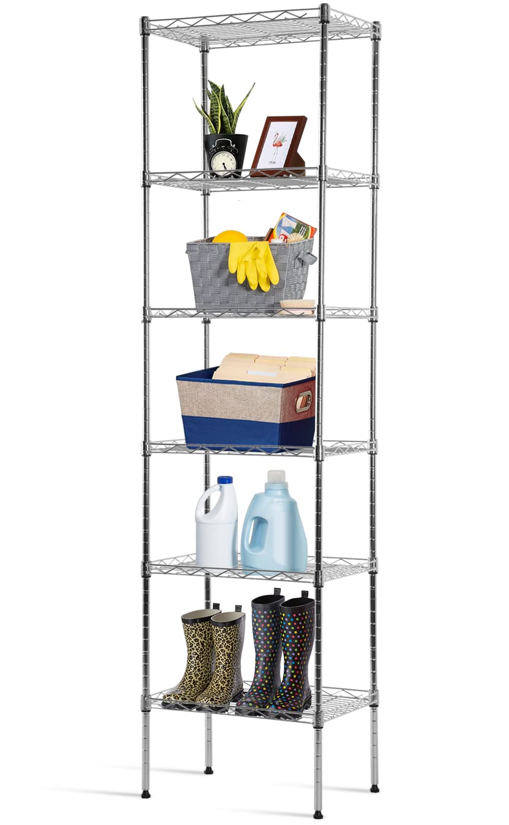 YYkokocat 6-Shelf Adjustable Storage Shelves 600Lb Capacity Metal Wire Shelving Unit Storage Rack for Kitchen Bathroom Corner Shelf Organizer for Small Space, 16.7D x 11.8W x 63H, Chrome