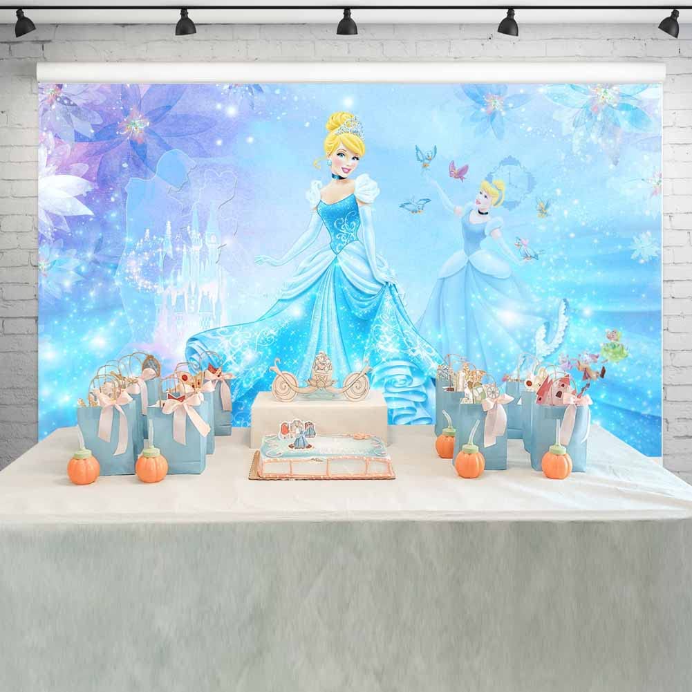 Princess Cinderella Party Decorations Backdrop Magic Castle Fairytale Blue Background Birthday Baby Shower Cake Table Banner 5x3 ft 94