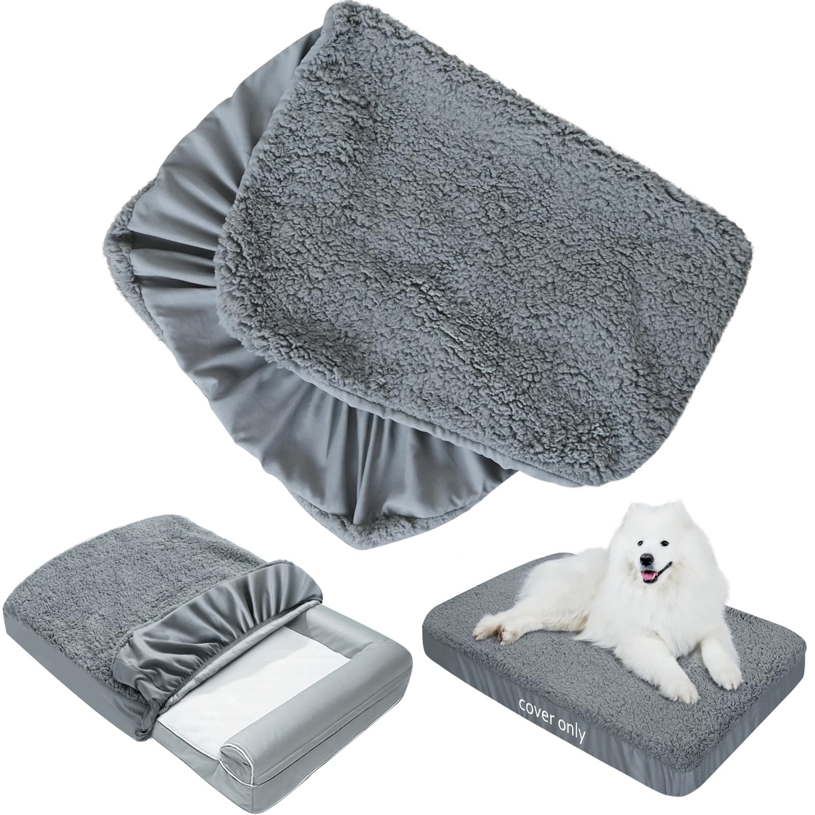 Dog Bed Covers Soft Plush Replacement Washable, Waterproof Dog Bed Liner Grey, Dog Mattress Cover, Pet Bed Cover 30x20 Inches, for Dog/Cat, Cover Only