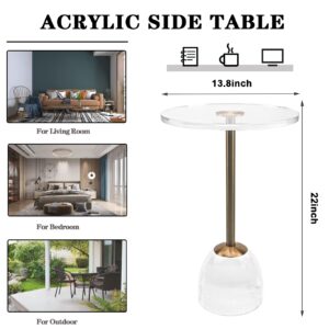 NEJHC Clear Acrylic End Table,Side Table Modern Small Round Table with Solid Base for Living Room, Bedroom